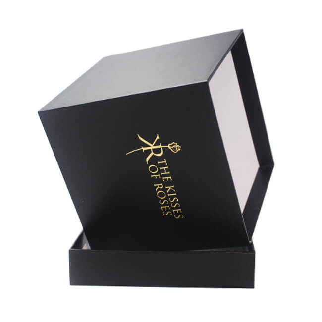 Black Boxes for Flowers with Gold Foil Logo