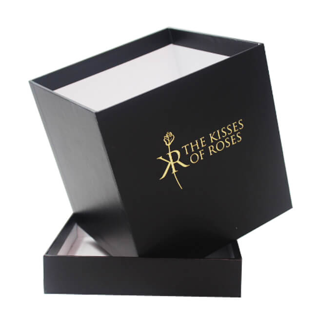 Black Boxes for Flowers with Gold Foil Logo