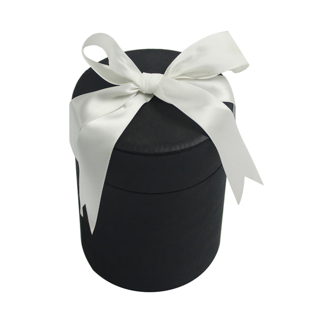 Black Round Box for Rose With White Ribbon