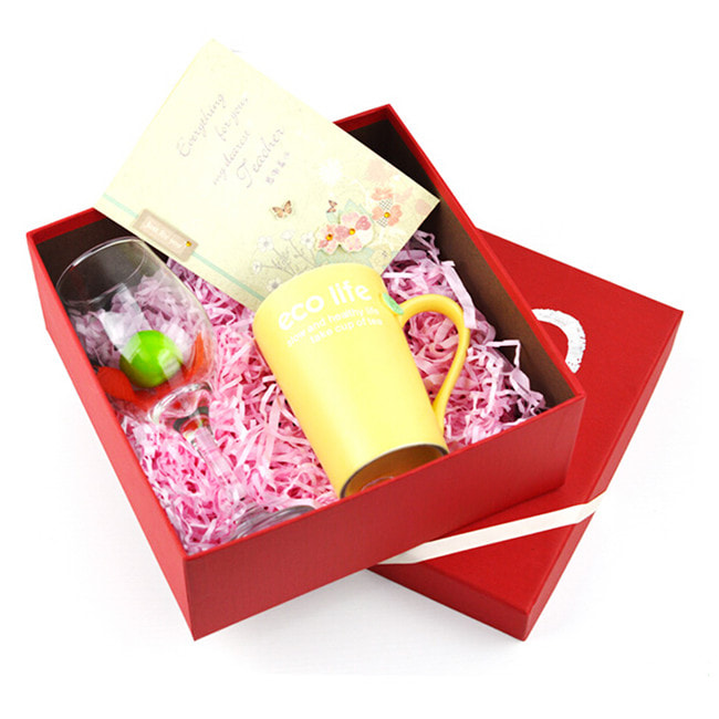 Base & Lid Red Cardboard Gift Box For Cups
